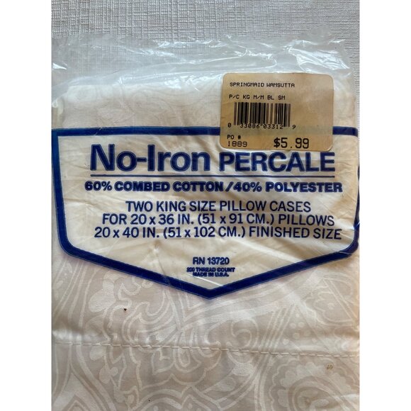 Vintage Wamsutta No-Iron Percale King Pillowcases 60% Combed Cotton 40% Polyeste - Picture 2 of 11